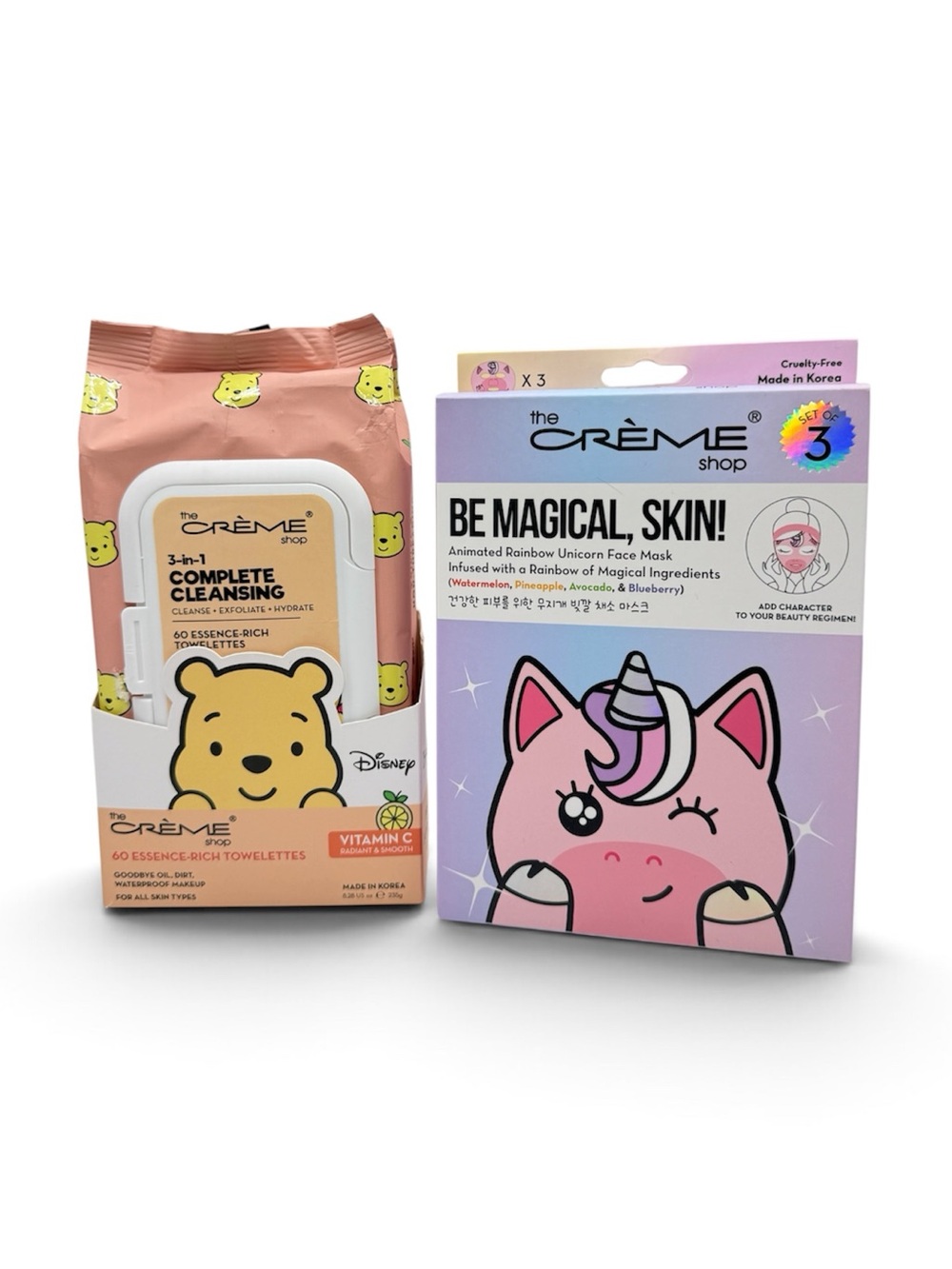 The Crème Shop Winnie the Pooh Cleansing Wipes + Unicorn Face Masks Set
